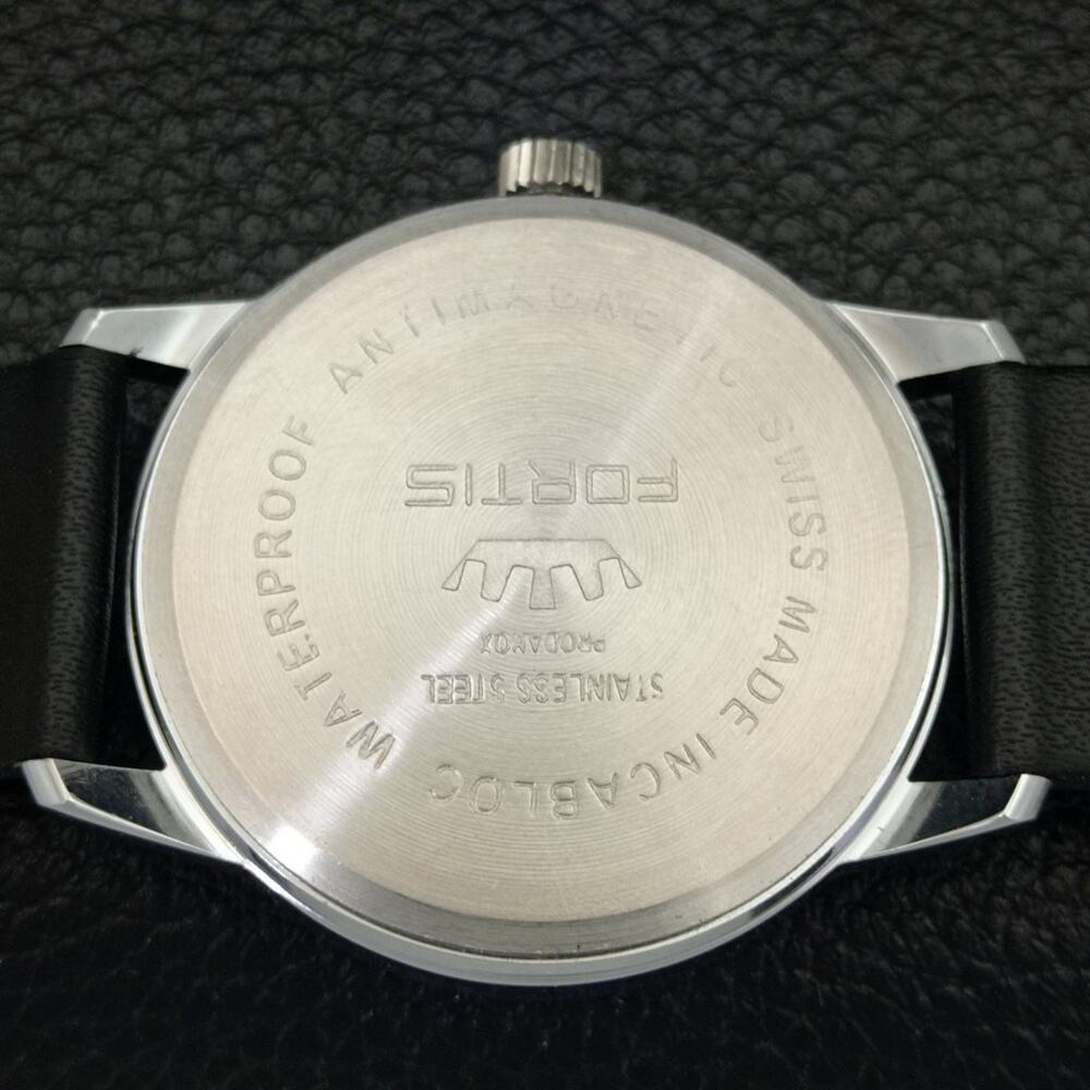 Vintage 1982 Fortis Manual Mens Silver Watch W/Leather Strap & Black accents - Picture 8 of 9